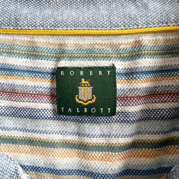 ROBERT TALBOTT Men's Polo Shirt Multi Color Stripes Cotton/Linen Lightweight XL - Picture 5 of 9